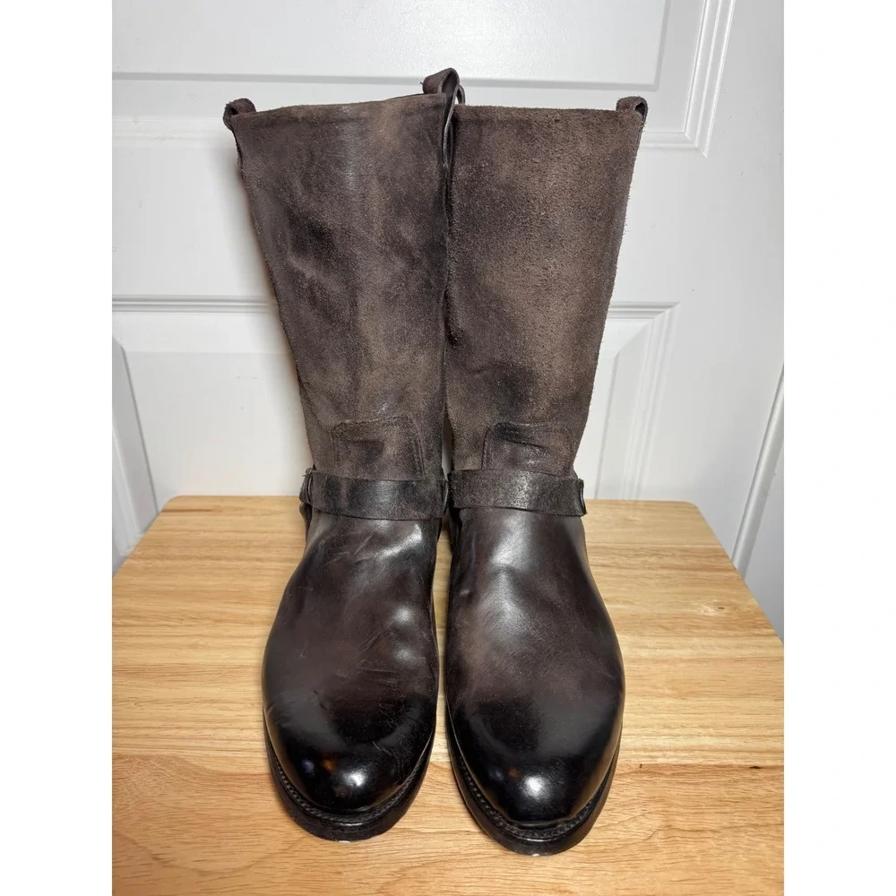 Ralph Lauren Purple Label Mens Brown Leather Suede Harness Engineer Boots 11.5D